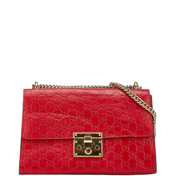 グッチ グッチシマ パドロック チェーン ショルダーバッグ 409486 レッド レザー レディース GUCCI 【中古】