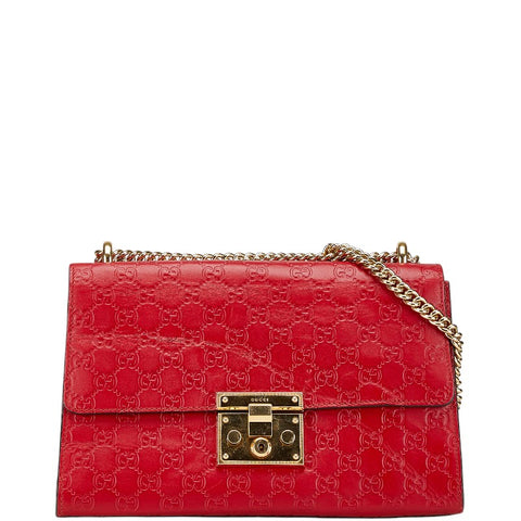 グッチ グッチシマ パドロック チェーン ショルダーバッグ 409486 レッド レザー レディース GUCCI 【中古】