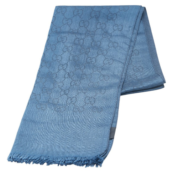 グッチ GGウール ストール ブルー ネイビー ウール レディース GUCCI 【中古】