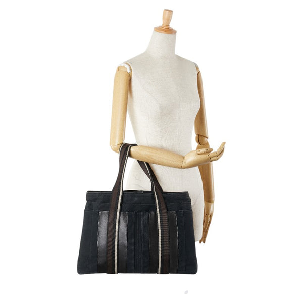 エルメス トロカホリゾンタルGM トートバッグ ショルダーバッグ ブラック ブラウン ホワイト キャンバス レザー レディース HERMES 【中古】