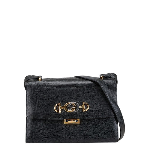 グッチ ズゥミ 斜め掛け ショルダーバッグ 576388 ブラック レザー レディース GUCCI 【中古】