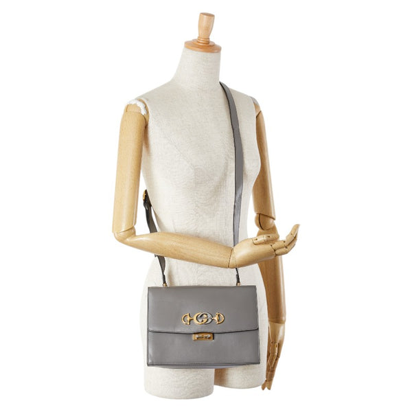 グッチ ズゥミ 斜め掛け ショルダーバッグ 576388 グレー レザー レディース GUCCI 【中古】