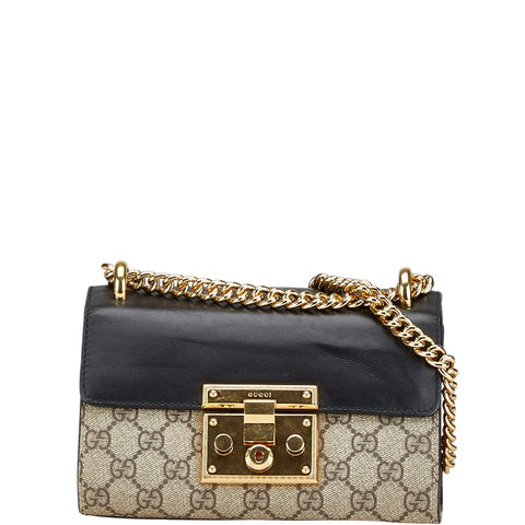グッチ GGスプリーム パドロック スモール チェーン ショルダーバッグ 409487 ベージュ ブラック ブラウン PVC レザー レディース GUCCI 【中古】