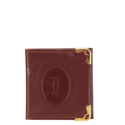 カルティエ マストライン ミニフォトケース ボルドー ワインレッド レザー レディース CARTIER 【中古】