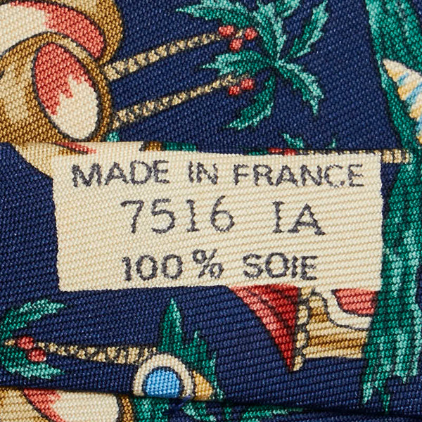 エルメス ヤシの木 ココナッツ ネクタイ ネイビー グリーン マルチカラー シルク メンズ HERMES 【中古】