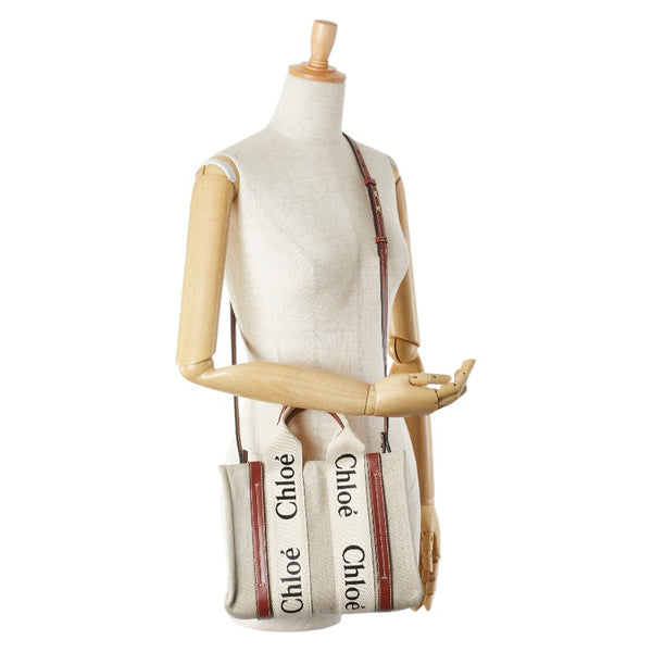 クロエ ウッディ スモール ハンドバッグ ショルダーバッグ 2WAY ベージュ ブラウン キャンバス レザー レディース Chloe 【中古】