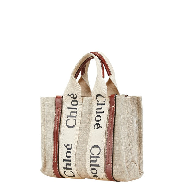 クロエ ウッディ スモール ハンドバッグ ショルダーバッグ 2WAY ベージュ ブラウン キャンバス レザー レディース Chloe 【中古】