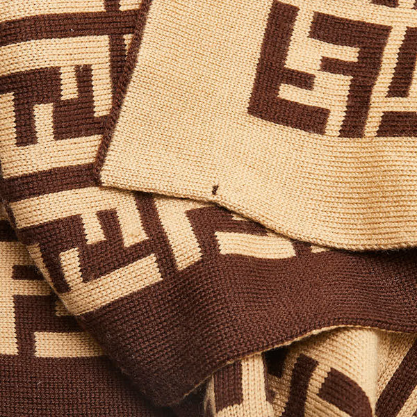 フェンディ ズッカ マフラー ブラウン ベージュ ウール レディース FENDI 【中古】