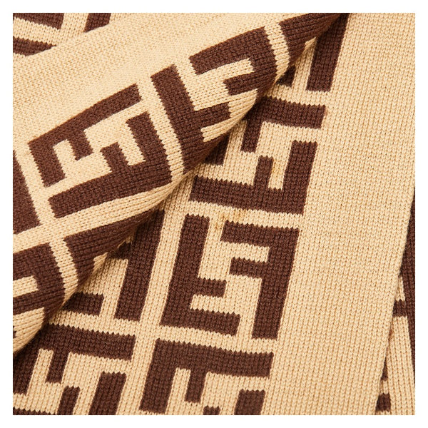 フェンディ ズッカ マフラー ブラウン ベージュ ウール レディース FENDI 【中古】