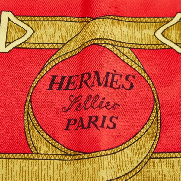 エルメス カレ90 Eperon ｄ'or 黄金の拍車 スカーフ レッド イエロー マルチカラー シルク レディース HERMES 【中古】