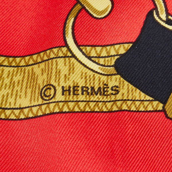 エルメス カレ90 Eperon ｄ'or 黄金の拍車 スカーフ レッド イエロー マルチカラー シルク レディース HERMES 【中古】