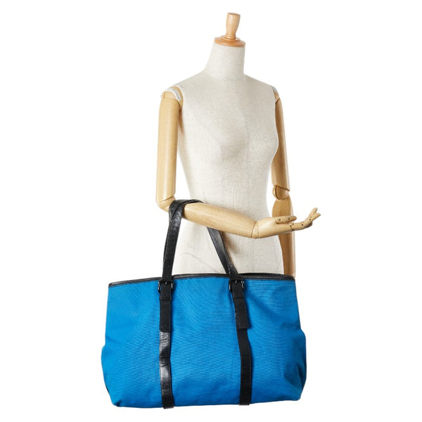 ボッテガヴェネタ イントレチャート トートバッグ ブルー キャンバス レザー レディース BOTTEGAVENETA 【中古】