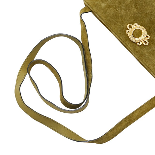 サルヴァトーレフェラガモ 斜め掛け ショルダーバッグ グリーン カーキ スウェード レディース Salvatore Ferragamo 【中古】