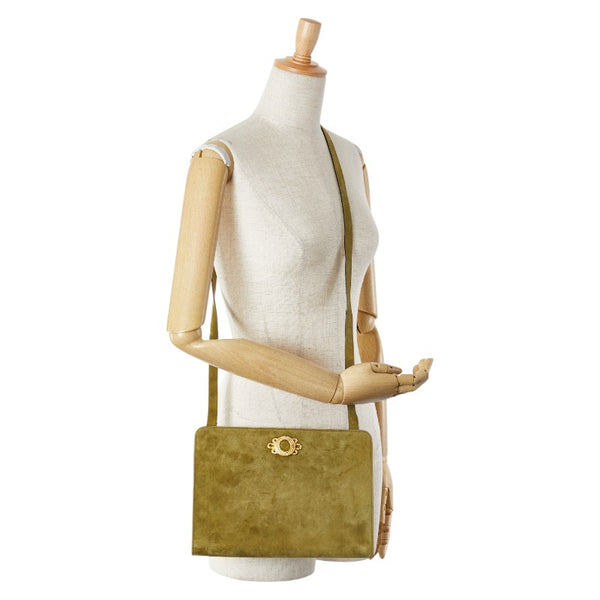 サルヴァトーレフェラガモ 斜め掛け ショルダーバッグ グリーン カーキ スウェード レディース Salvatore Ferragamo 【中古】