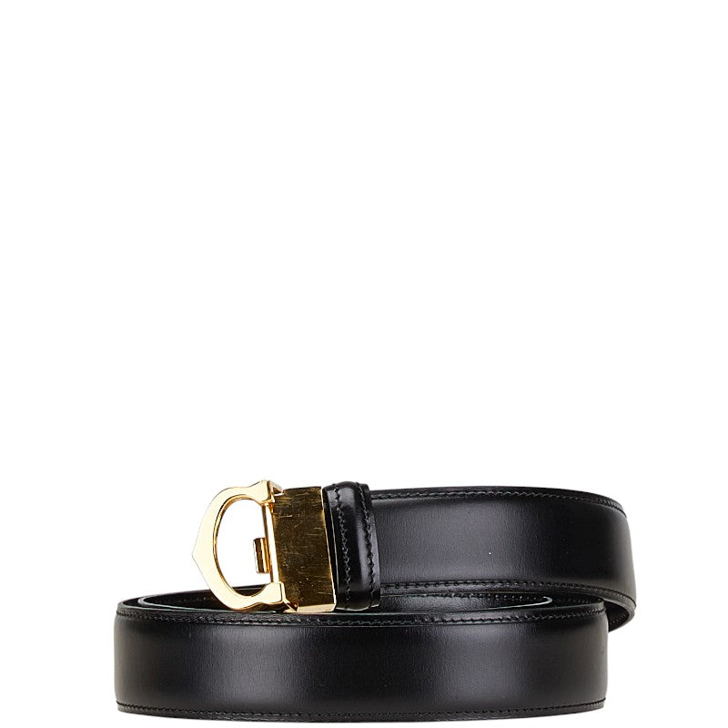 カルティエ マスト ドゥ カルティエ ベルト ブラック ゴールド レザー レディース CARTIER 【中古】
