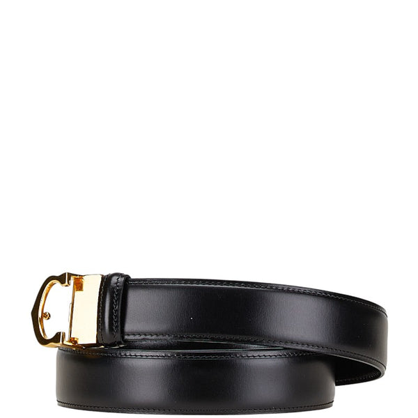 カルティエ マスト ドゥ カルティエ ベルト ブラック ゴールド レザー レディース CARTIER 【中古】