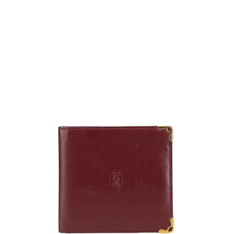カルティエ マスト ドゥ カルティエ 二つ折り財布 ワインレッド ゴールド レザー レディース CARTIER 【中古】