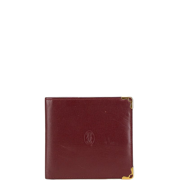 カルティエ マスト ドゥ カルティエ 二つ折り財布 ワインレッド ゴールド レザー レディース CARTIER 【中古】