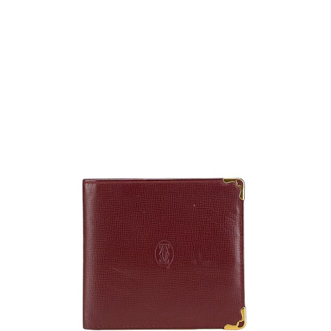カルティエ マスト ドゥ カルティエ 二つ折り財布 ワインレッド ゴールド レザー レディース CARTIER 【中古】