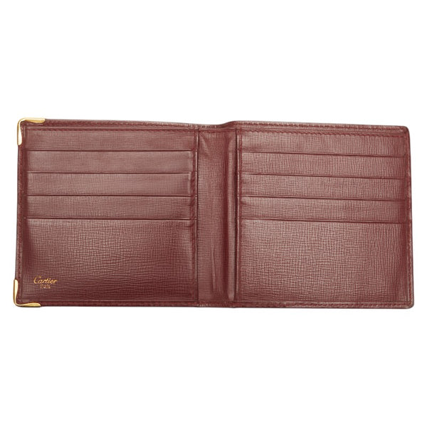 カルティエ マスト ドゥ カルティエ 二つ折り財布 ワインレッド ゴールド レザー レディース CARTIER 【中古】