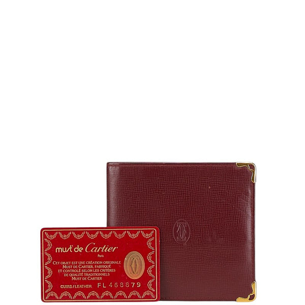 カルティエ マスト ドゥ カルティエ 二つ折り財布 ワインレッド ゴールド レザー レディース CARTIER 【中古】