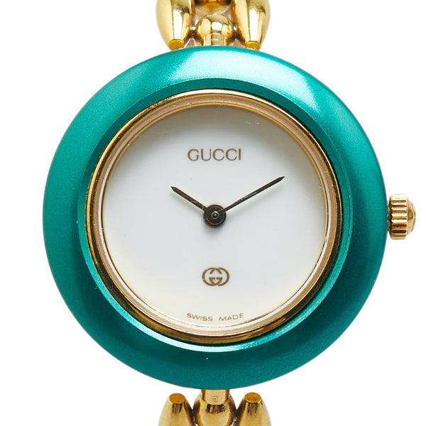 グッチ チェンジベゼル 腕時計 11/12 クオーツ ホワイト文字盤 メッキ レディース GUCCI 【中古】