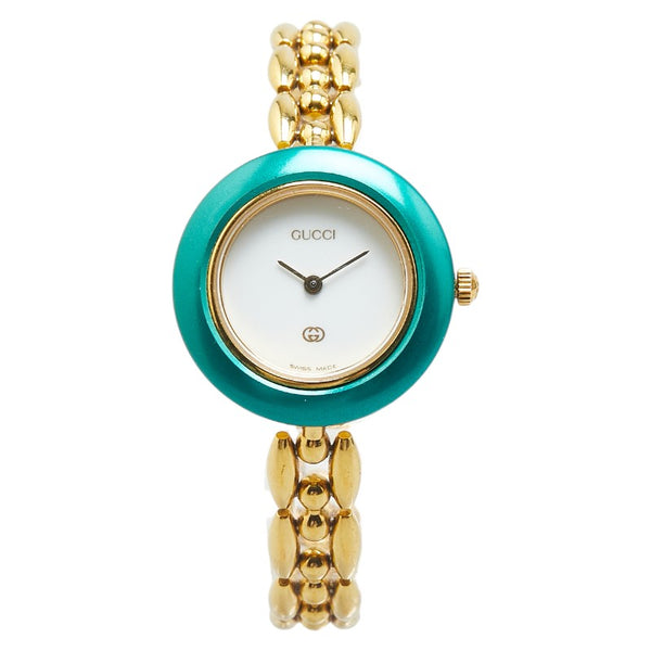 グッチ チェンジベゼル 腕時計 11/12 クオーツ ホワイト文字盤 メッキ レディース GUCCI 【中古】