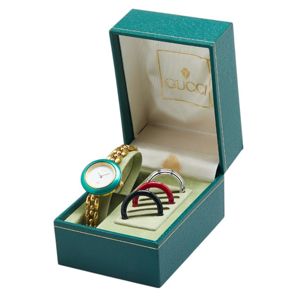 グッチ チェンジベゼル 腕時計 11/12 クオーツ ホワイト文字盤 メッキ レディース GUCCI 【中古】