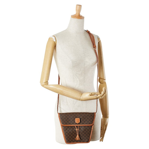 セリーヌ マカダム ショルダーバッグ ブラウン PVC レザー レディース CELINE 【中古】