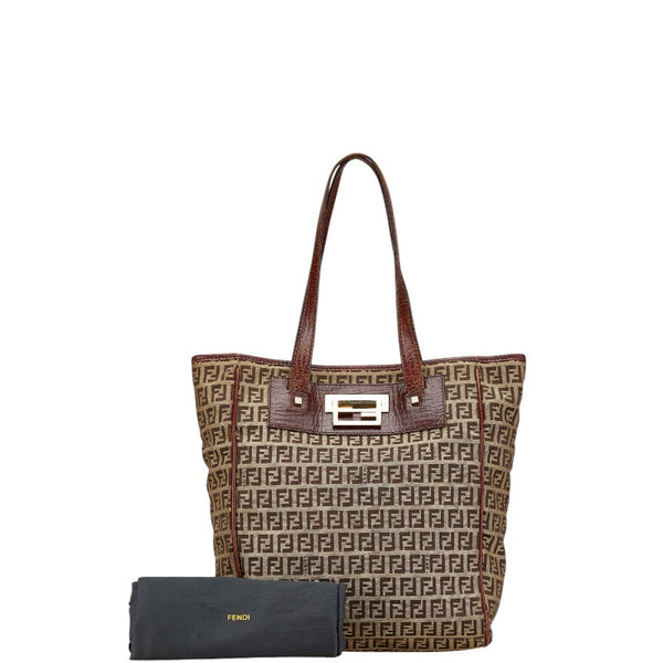フェンディ ズッキーノ トートバッグ ショルダーバッグ 8BH174 ベージュ ブラウン キャンバス レザー レディース FENDI 【中古】