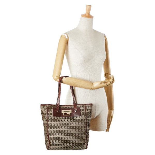 フェンディ ズッキーノ トートバッグ ショルダーバッグ 8BH174 ベージュ ブラウン キャンバス レザー レディース FENDI 【中古】