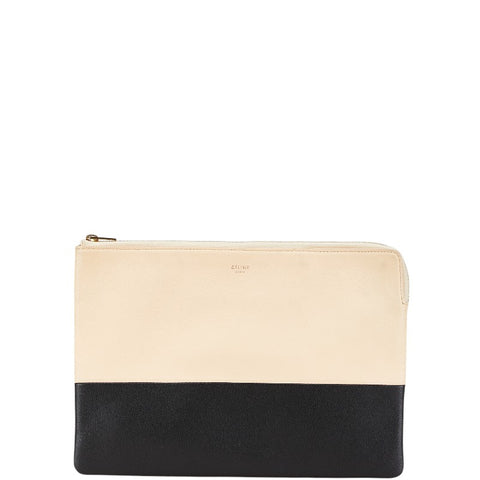 セリーヌ バイカラー クラッチバッグ ベージュ ブラック レザー レディース CELINE 【中古】