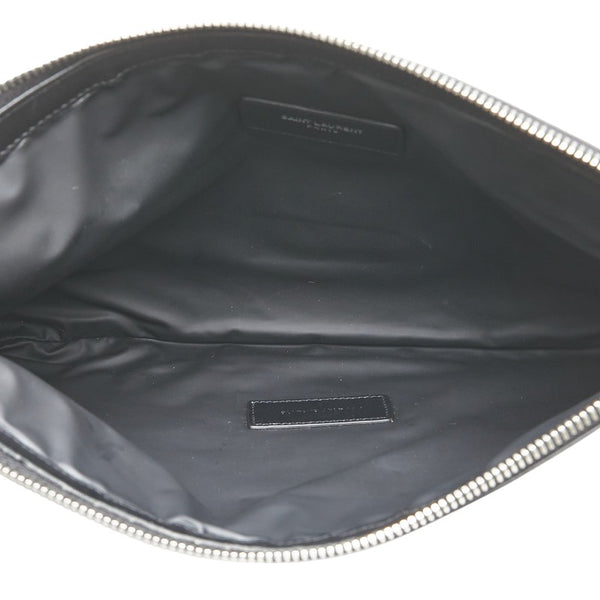 サンローラン クラッチバッグ ポーチ 414764 ブラック カーキ キャンバス レザー レディース SAINT LAURENT 【中古】