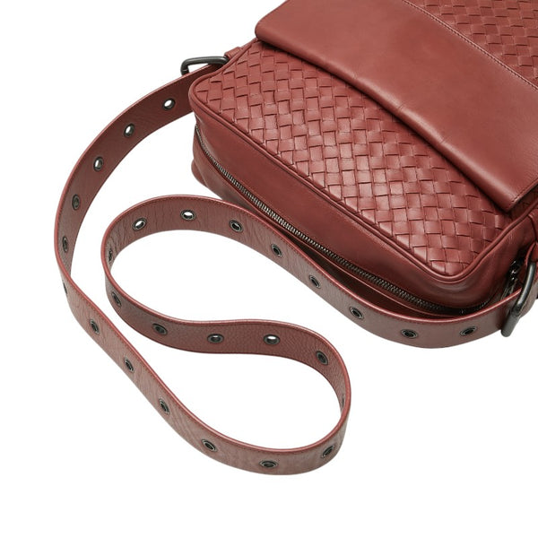 ボッテガヴェネタ イントレチャート 斜め掛け ショルダーバッグ レッド レザー レディース BOTTEGAVENETA 【中古】