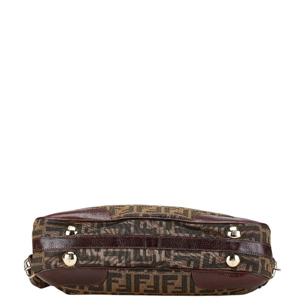 フェンディ ズッカ ハンドバッグ ショルダーバッグ 2WAY カーキ ブラウン キャンバス レザー レディース FENDI 【中古】