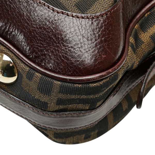 フェンディ ズッカ ハンドバッグ ショルダーバッグ 2WAY カーキ ブラウン キャンバス レザー レディース FENDI 【中古】