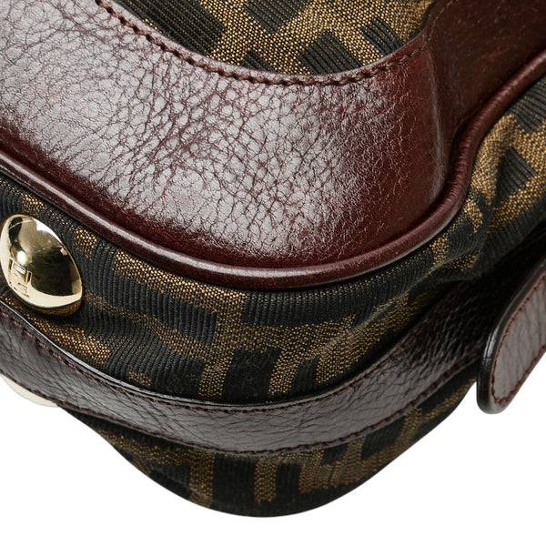 フェンディ ズッカ ハンドバッグ ショルダーバッグ 2WAY カーキ ブラウン キャンバス レザー レディース FENDI 【中古】