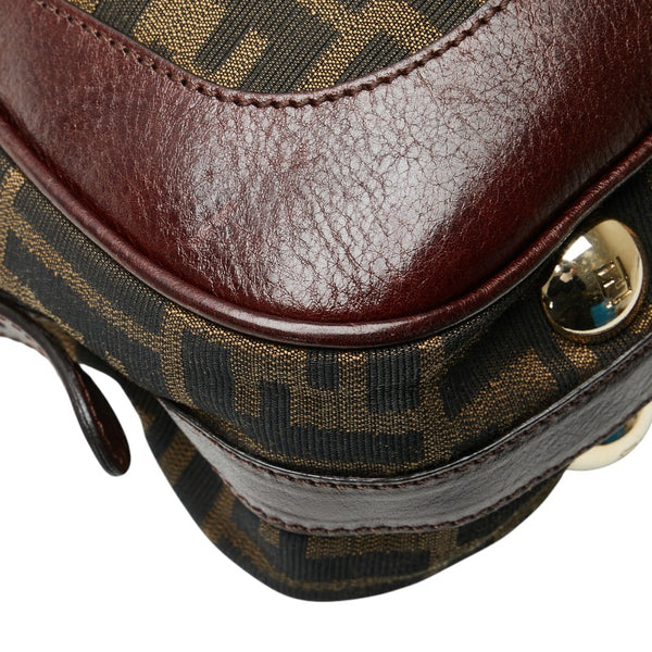 フェンディ ズッカ ハンドバッグ ショルダーバッグ 2WAY カーキ ブラウン キャンバス レザー レディース FENDI 【中古】