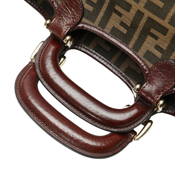 フェンディ ズッカ ハンドバッグ ショルダーバッグ 2WAY カーキ ブラウン キャンバス レザー レディース FENDI 【中古】