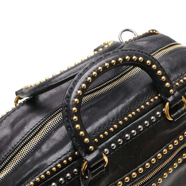 プラダ 三角ロゴプレート スタッズ ハンドバッグ ショルダーバッグ 2WAY ブラック レザー レディース PRADA 【中古】