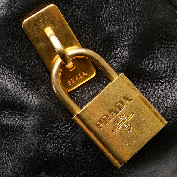 プラダ 三角ロゴプレート スタッズ ハンドバッグ ショルダーバッグ 2WAY ブラック レザー レディース PRADA 【中古】
