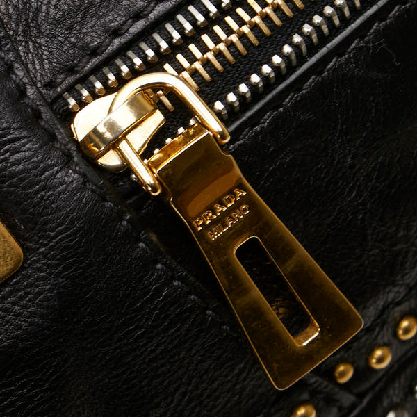 プラダ 三角ロゴプレート スタッズ ハンドバッグ ショルダーバッグ 2WAY ブラック レザー レディース PRADA 【中古】