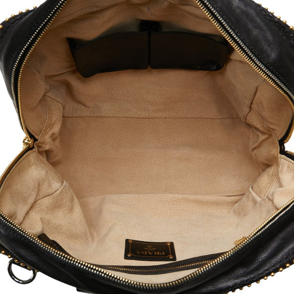 プラダ 三角ロゴプレート スタッズ ハンドバッグ ショルダーバッグ 2WAY ブラック レザー レディース PRADA 【中古】