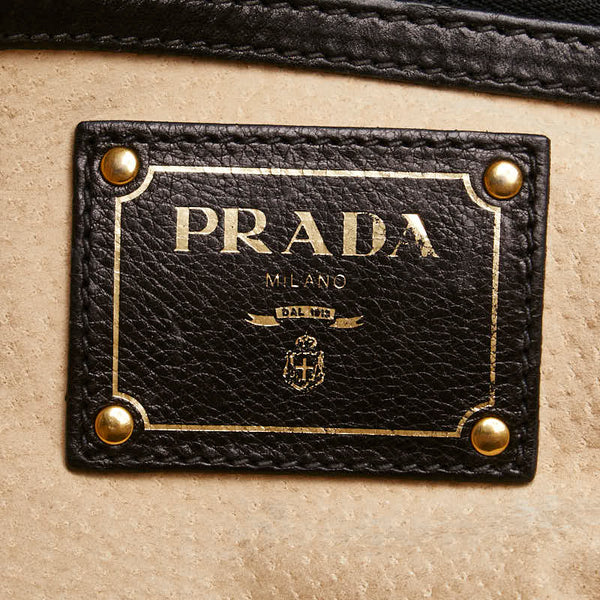 プラダ 三角ロゴプレート スタッズ ハンドバッグ ショルダーバッグ 2WAY ブラック レザー レディース PRADA 【中古】