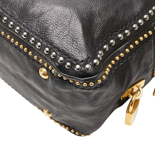 プラダ 三角ロゴプレート スタッズ ハンドバッグ ショルダーバッグ 2WAY ブラック レザー レディース PRADA 【中古】