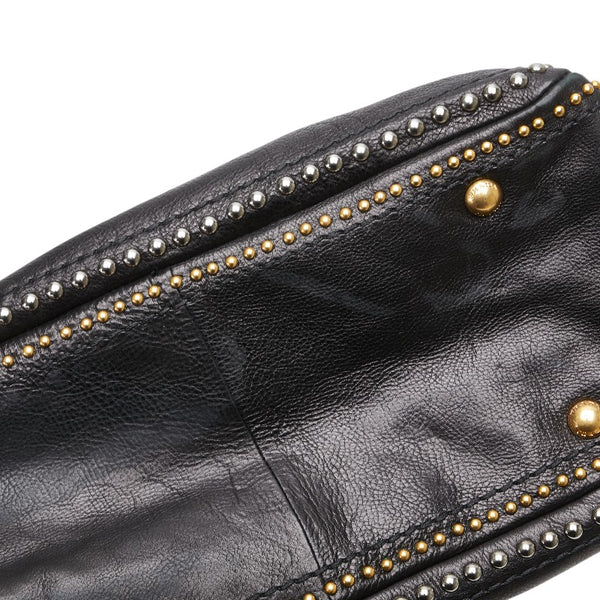 プラダ 三角ロゴプレート スタッズ ハンドバッグ ショルダーバッグ 2WAY ブラック レザー レディース PRADA 【中古】
