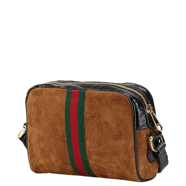 グッチ シェリーライン オフィディア 斜め掛け ショルダーバッグ 573321 ブラウン ブラック スウェード エナメル レディース GUCCI 【中古】