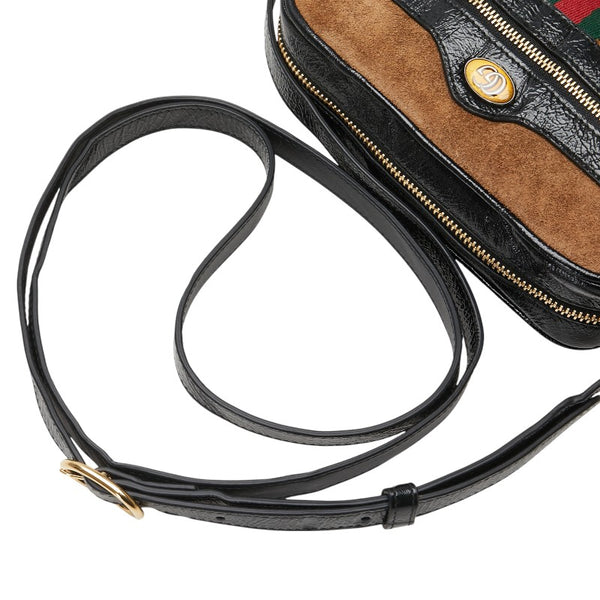 グッチ シェリーライン オフィディア 斜め掛け ショルダーバッグ 573321 ブラウン ブラック スウェード エナメル レディース GUCCI 【中古】