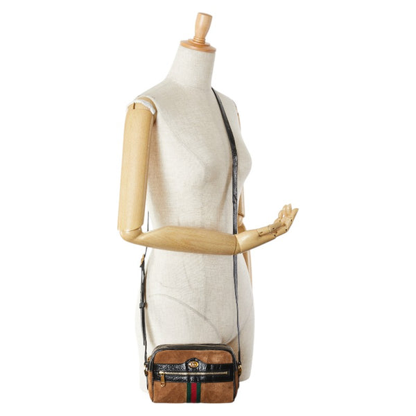 グッチ シェリーライン オフィディア 斜め掛け ショルダーバッグ 573321 ブラウン ブラック スウェード エナメル レディース GUCCI 【中古】