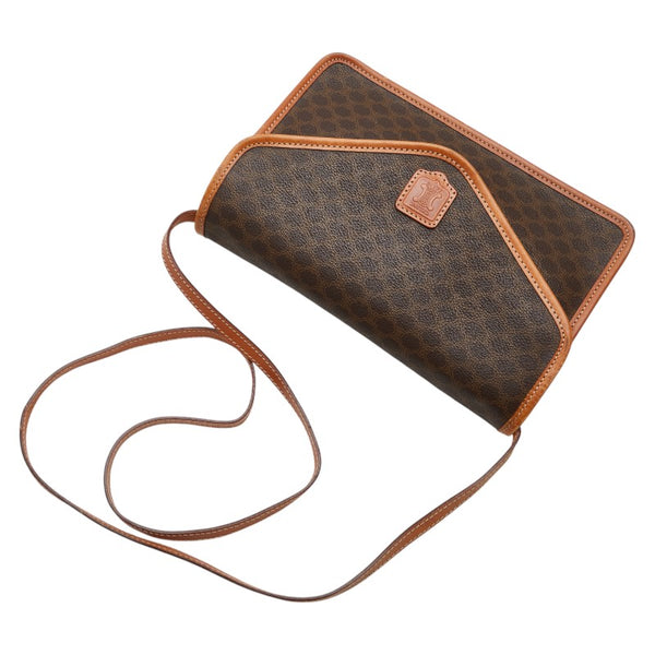 セリーヌ マカダム 斜め掛け ショルダーバッグ ブラウン レザー レディース CELINE 【中古】